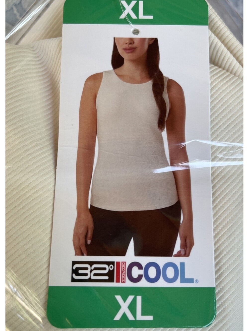 NWT 32 Degrees Cool Tank Top Women's Size XL Ivory Ribbed Built in Bra